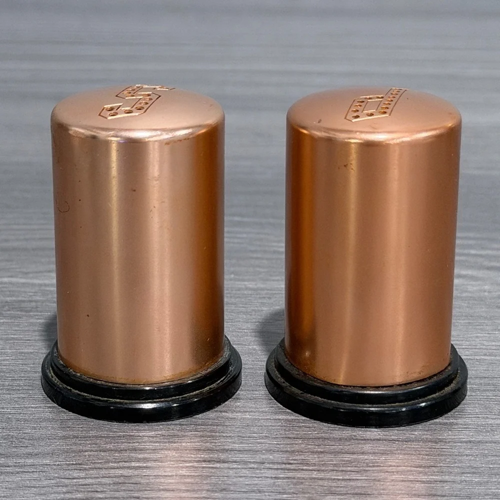 Vintage Copper Tone Salt and Pepper Shakers Set Made in USA Mid Century Modern